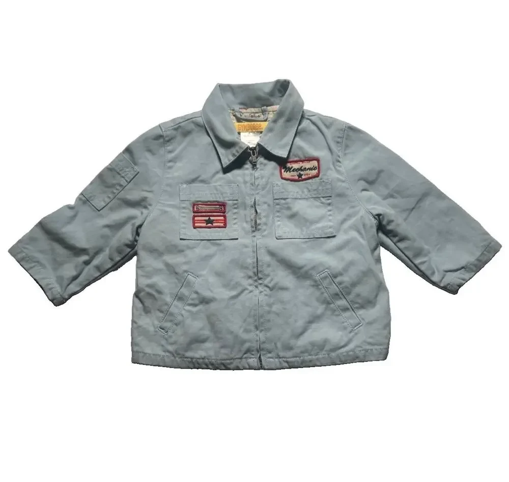 Gymboree Mechanic Jacket 12-18 Months Blue Zip Workwear Cars Lined Coat Toddler